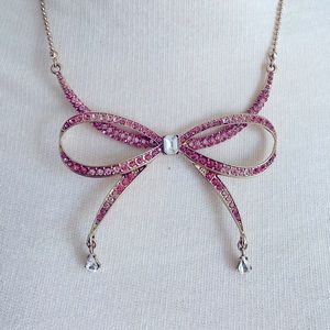Betsey Johnson Pink Crystal Bow Necklace